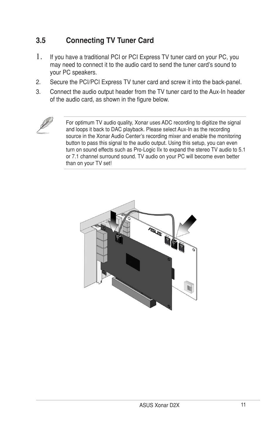 5 connecting tv tuner card | Asus Xonar D2X User Manual | Page 17 / 88