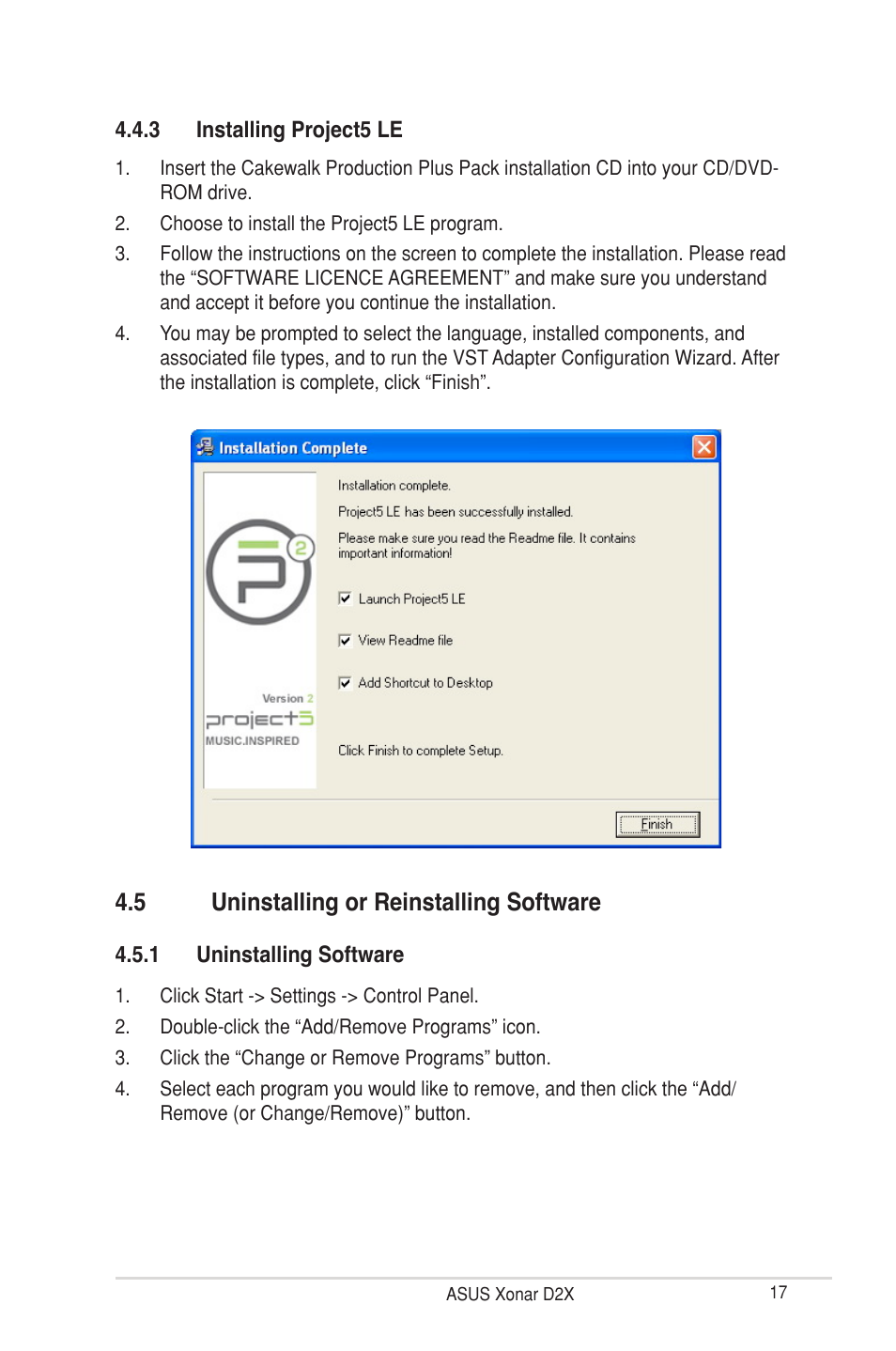 5 uninstalling or reinstalling software | Asus Xonar D2X User Manual | Page 23 / 88