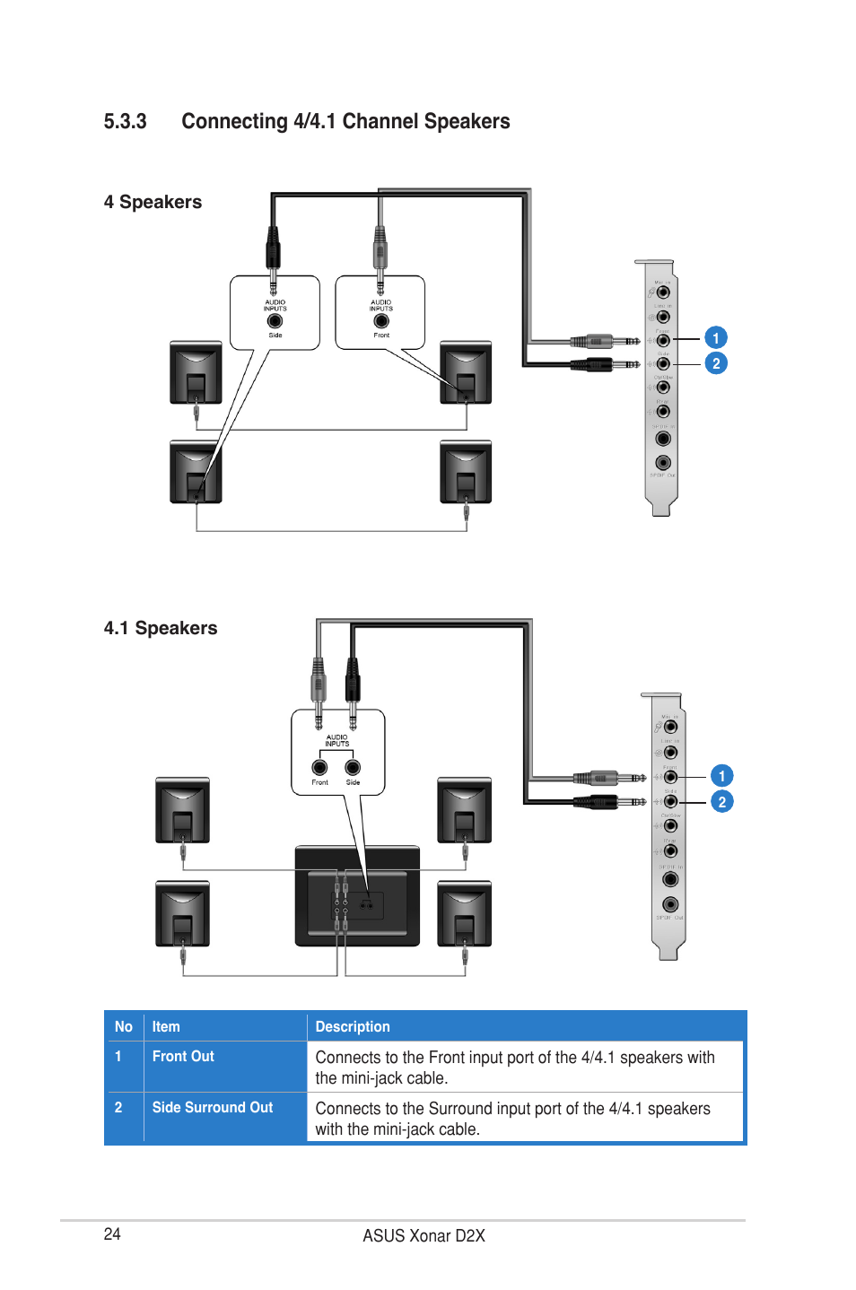 3 connecting 4/4.1 channel speakers | Asus Xonar D2X User Manual | Page 30 / 88