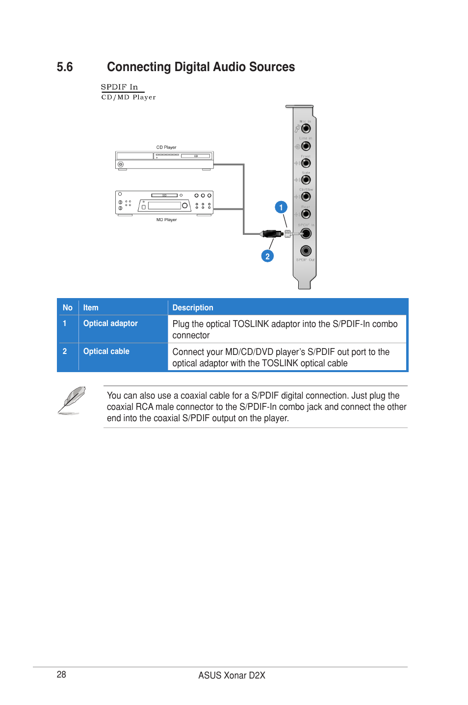 6 connecting digital audio sources | Asus Xonar D2X User Manual | Page 34 / 88