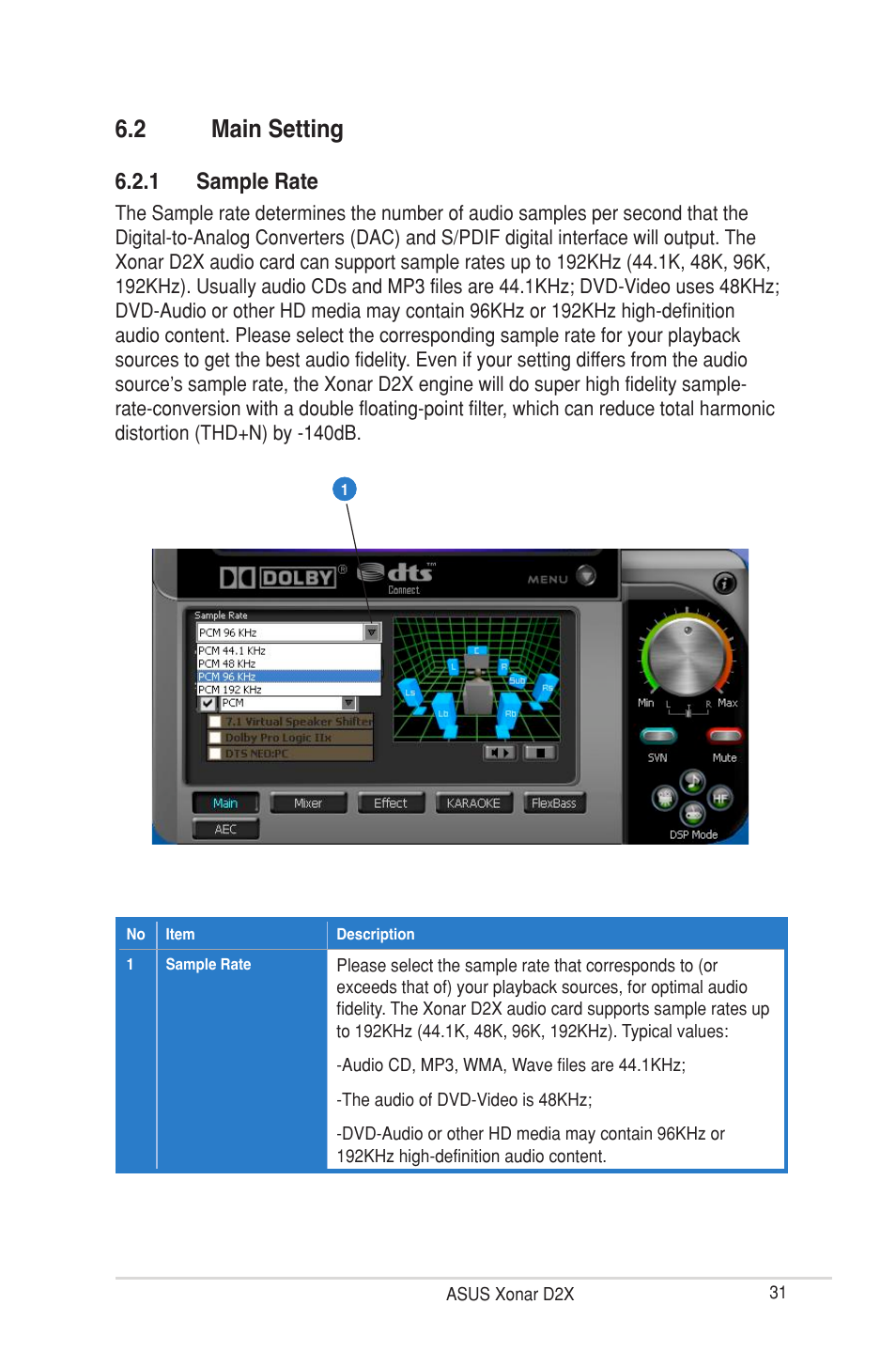 2 main setting, 1 sample rate | Asus Xonar D2X User Manual | Page 37 / 88