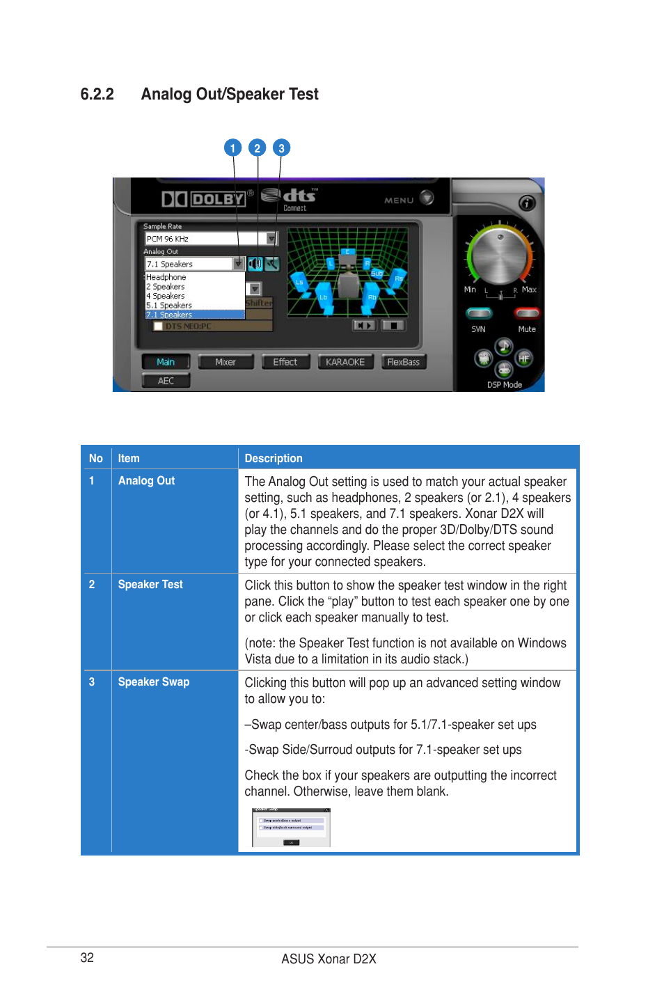 2 analog out/speaker test | Asus Xonar D2X User Manual | Page 38 / 88