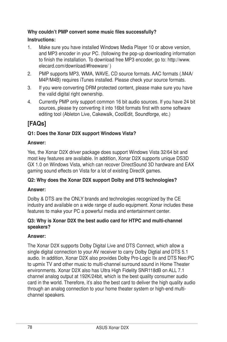 Faqs | Asus Xonar D2X User Manual | Page 84 / 88