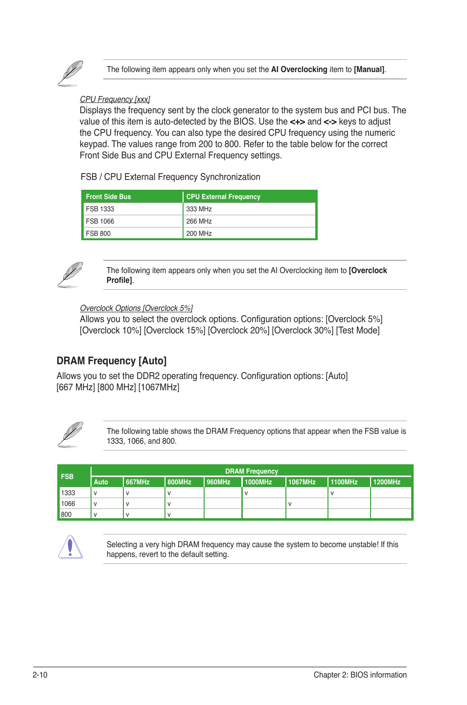 Dram frequency [auto, Fsb / cpu external frequency synchronization | Asus P5QL-VM EPU User Manual | Page 52 / 64