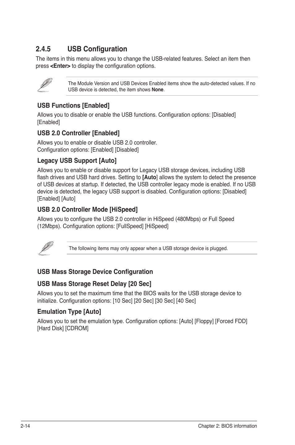 5 usb configuration, Usb configuration -14 | Asus P5QL-VM EPU User Manual | Page 56 / 64