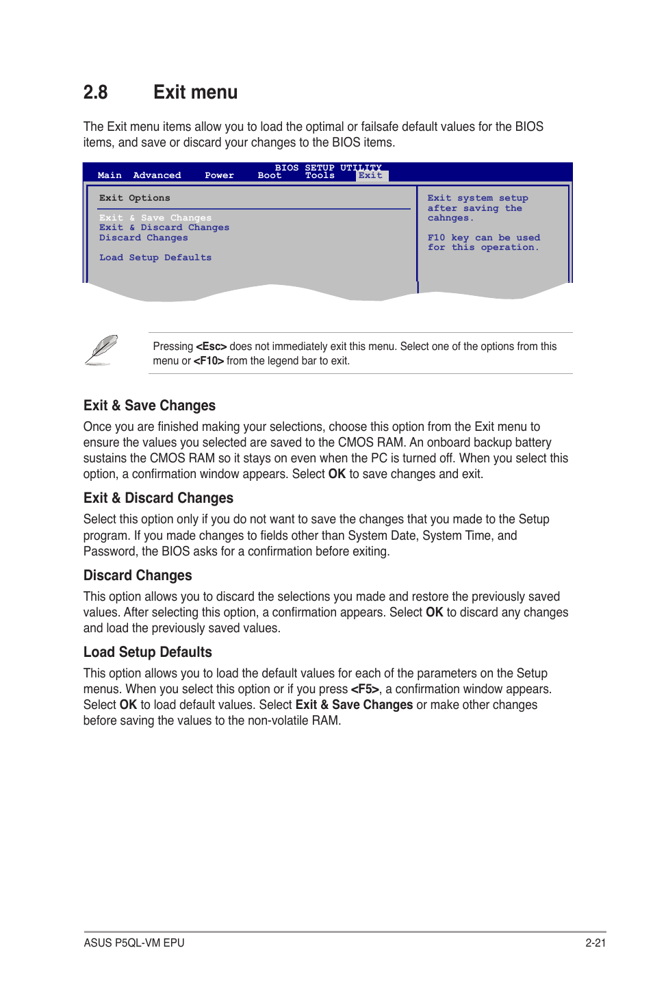 8 exit menu, Exit menu -21 | Asus P5QL-VM EPU User Manual | Page 63 / 64