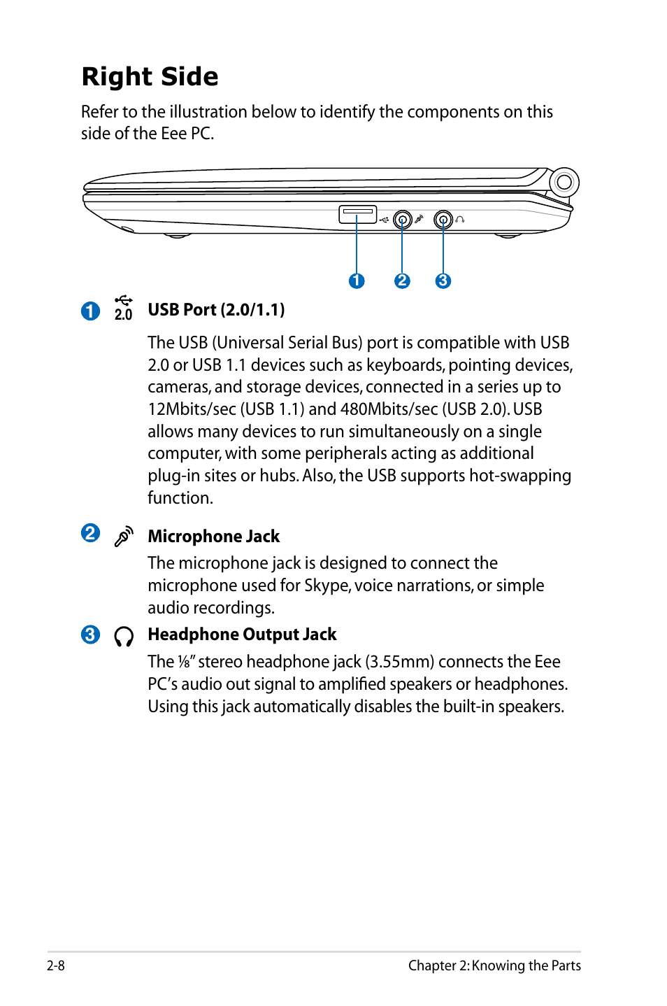 Right side, Right side -8 | Asus Eee PC S101/XP User Manual | Page 20 / 84