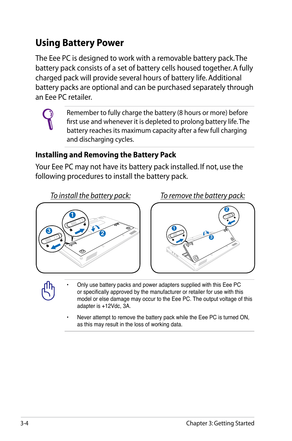 Using battery power, Using battery power -4 | Asus Eee PC S101/XP User Manual | Page 28 / 84