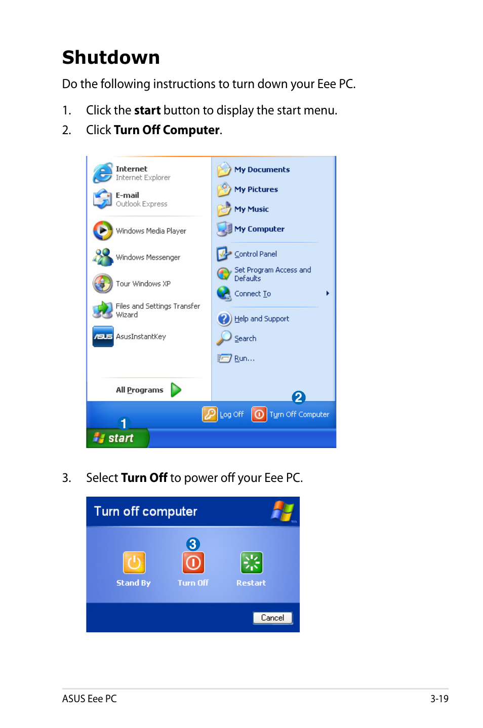 Shutdown, Shutdown -19 | Asus Eee PC S101/XP User Manual | Page 43 / 84