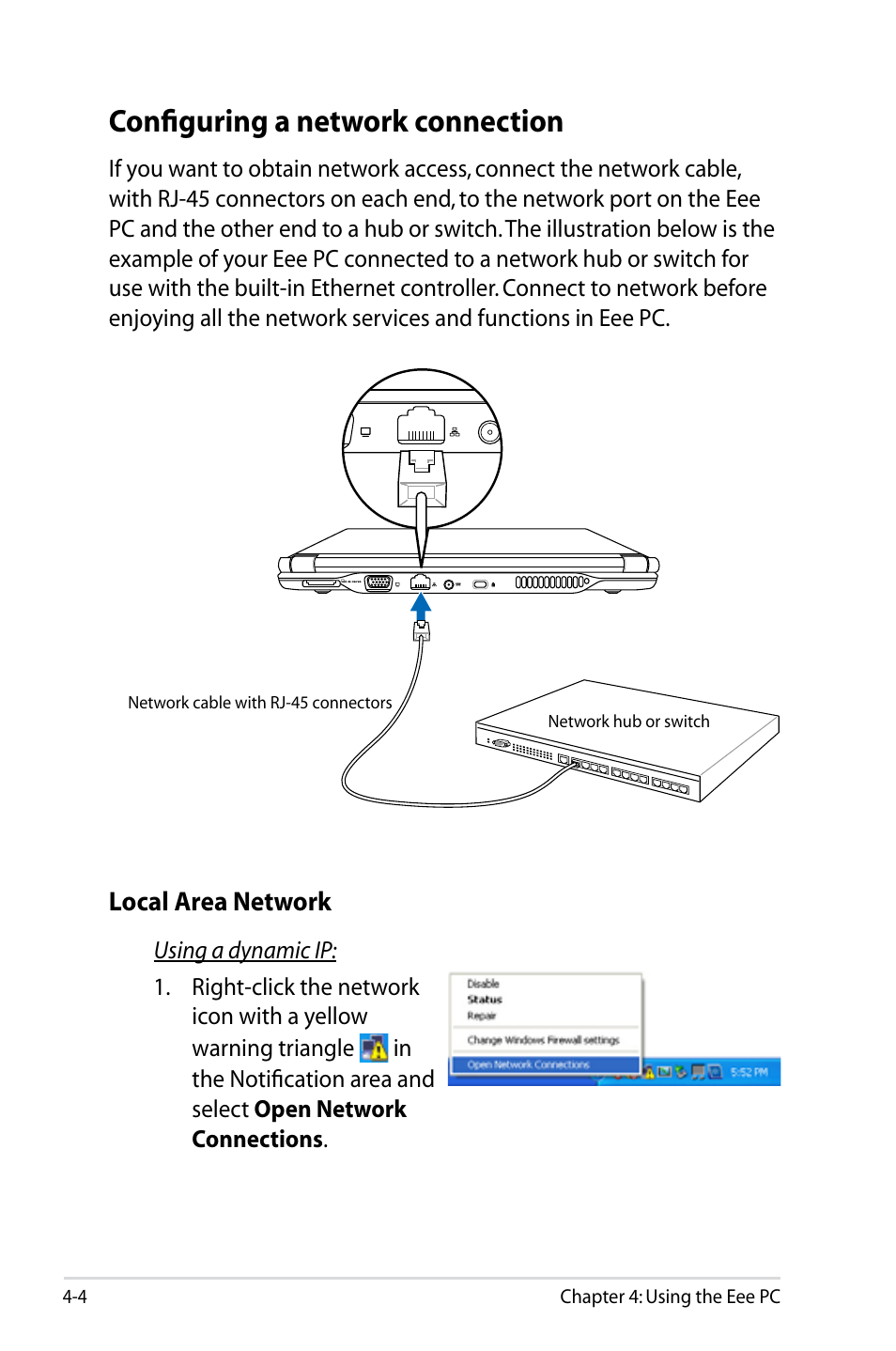 Configuring a network connection, Configuring a network connection -4 | Asus Eee PC S101/XP User Manual | Page 48 / 84