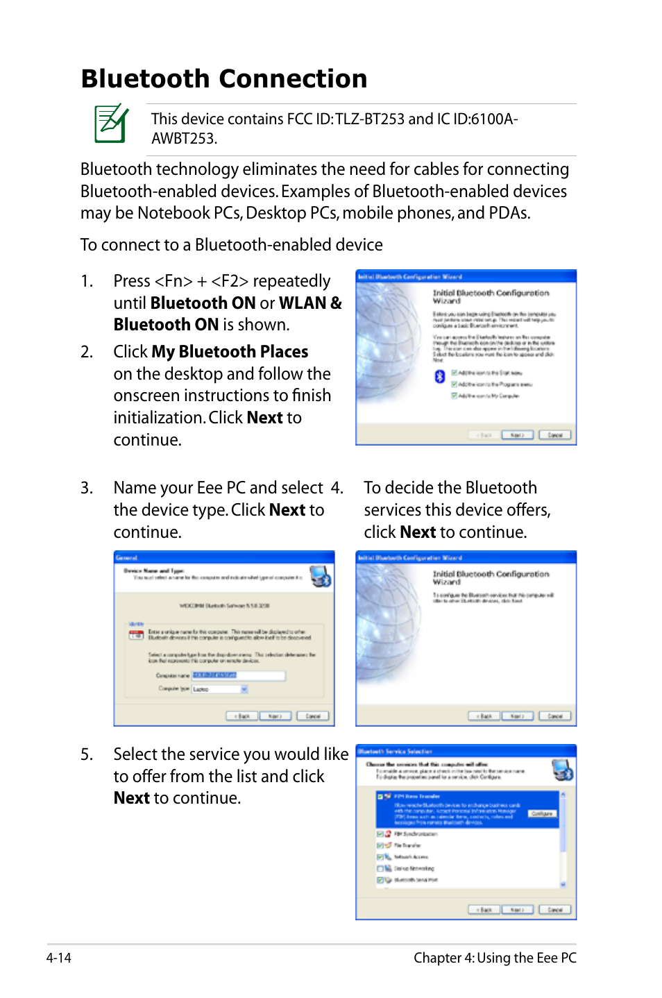 Bluetooth connection, Bluetooth connection -14 | Asus Eee PC S101/XP User Manual | Page 58 / 84