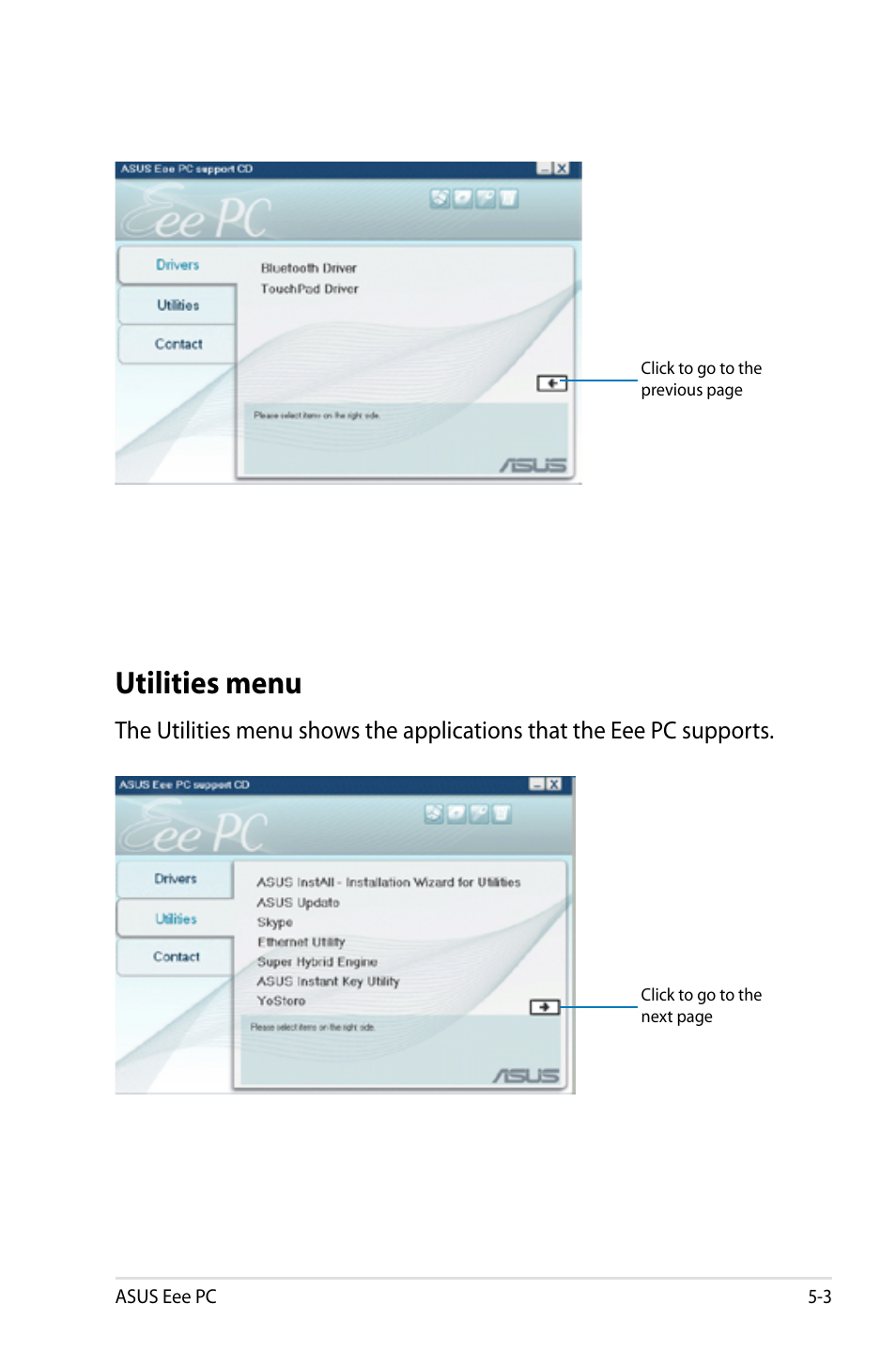 Utilities menu, Utilities menu -3 | Asus Eee PC S101/XP User Manual | Page 67 / 84