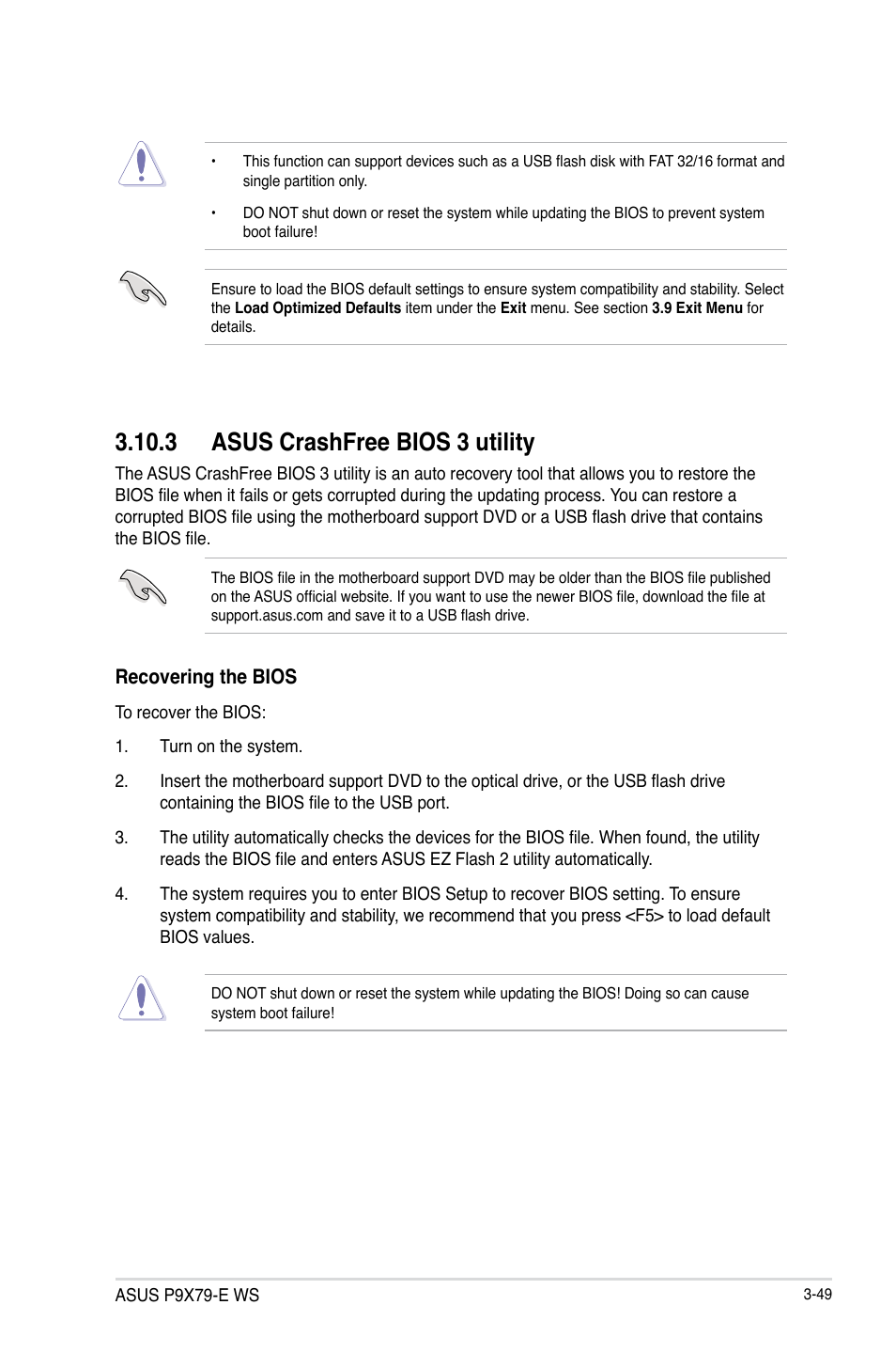 3 asus crashfree bios 3 utility | Asus P9X79-E WS User Manual | Page 125 / 180