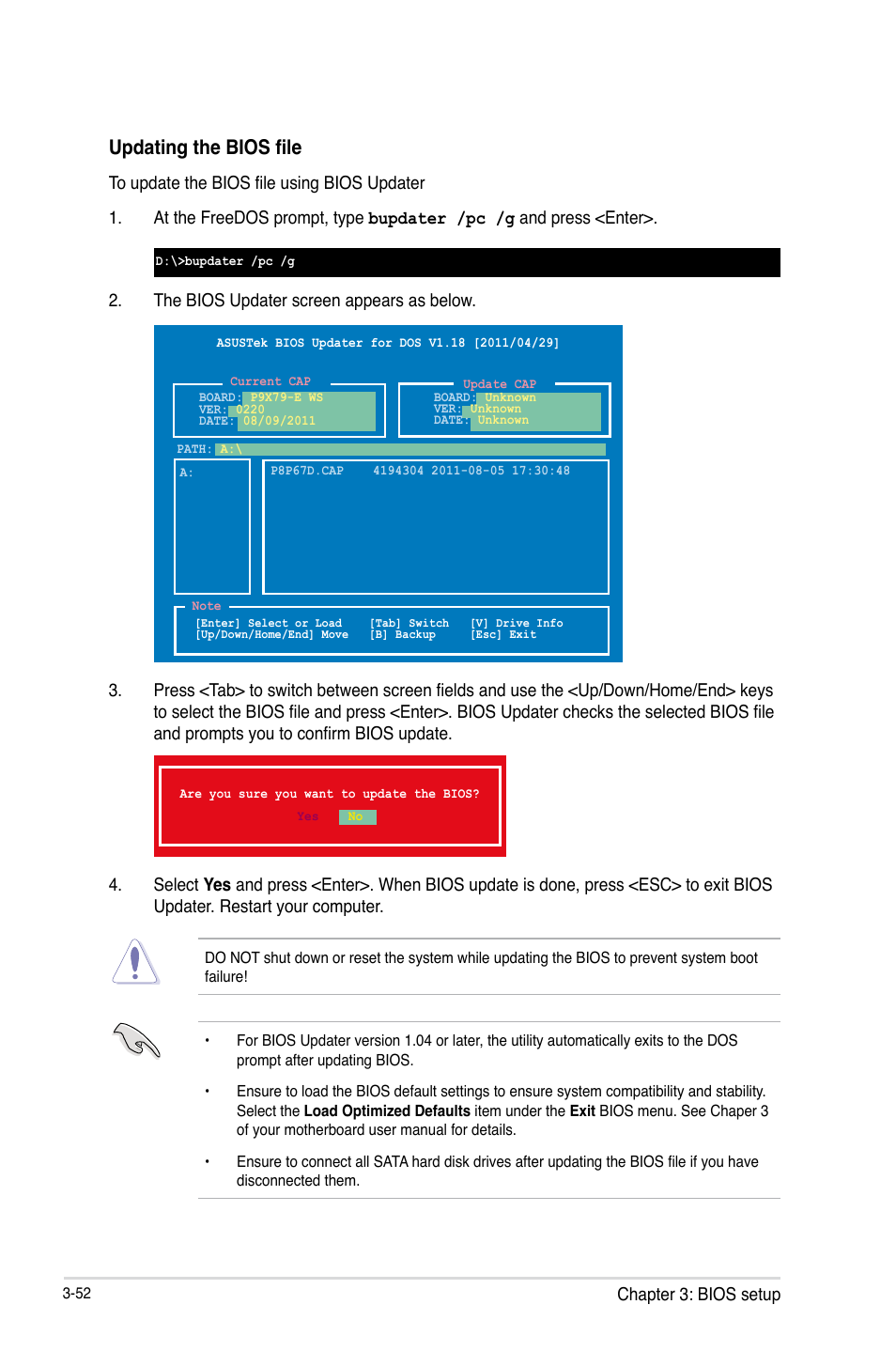 Updating the bios file | Asus P9X79-E WS User Manual | Page 128 / 180