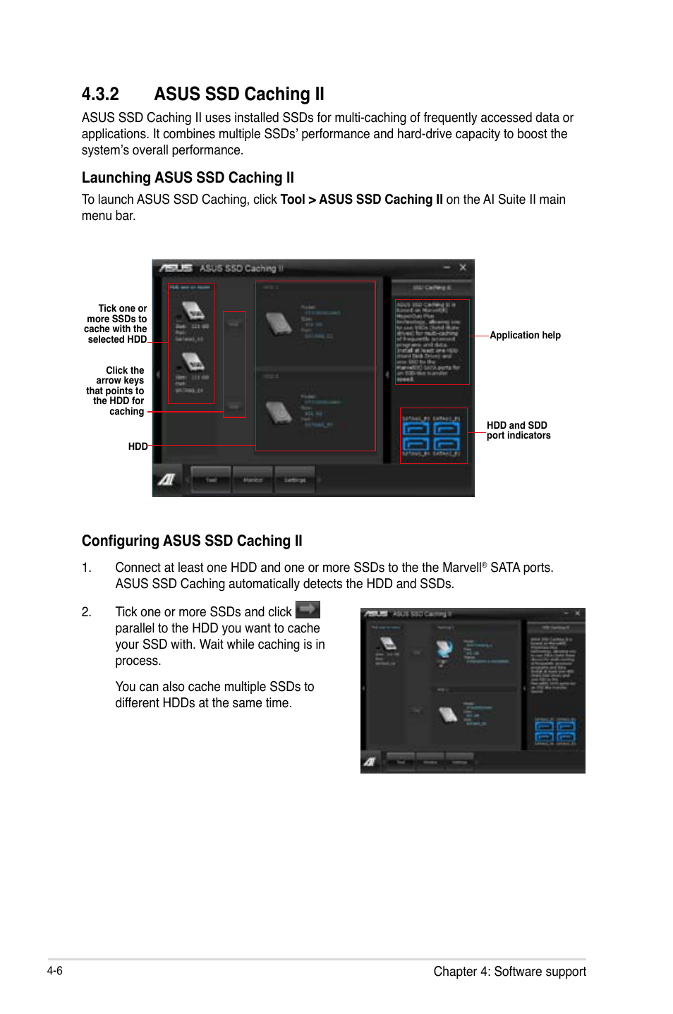 2 asus ssd caching ii, Launching asus ssd caching ii, Configuring asus ssd caching ii | Asus P9X79-E WS User Manual | Page 134 / 180