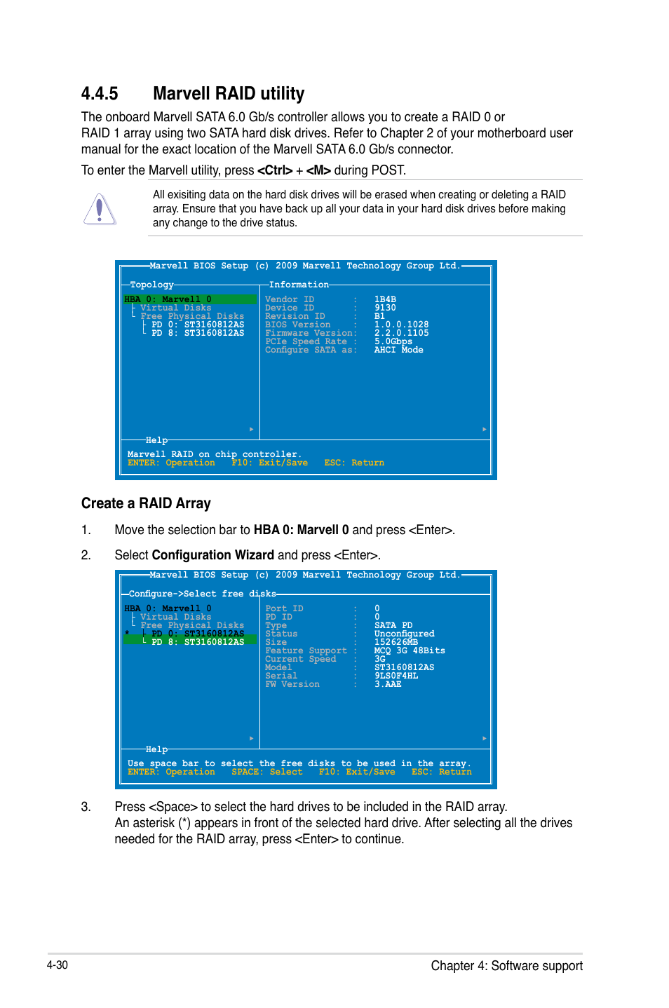 5 marvell raid utility, Create a raid array, Chapter 4: software support | Asus P9X79-E WS User Manual | Page 158 / 180