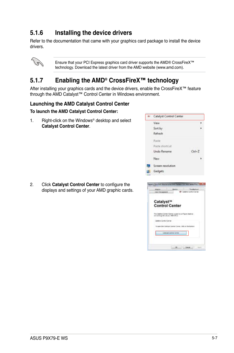 6 installing the device drivers, 7 enabling the amd, Crossfirex™ technology | Asus P9X79-E WS User Manual | Page 169 / 180
