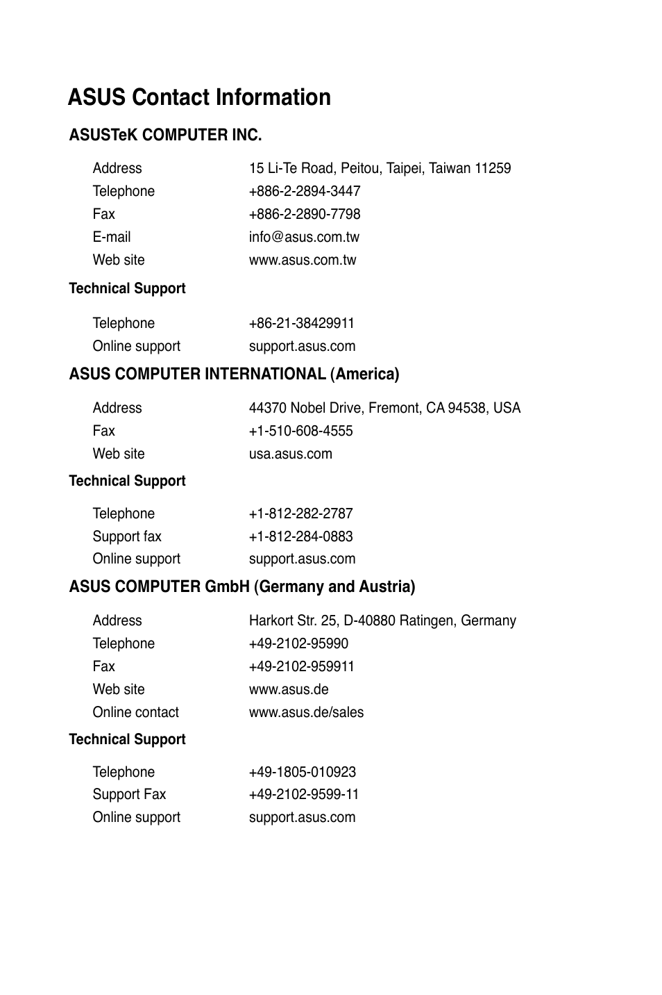 Asus contact information | Asus WL-AM604g User Manual | Page 2 / 10