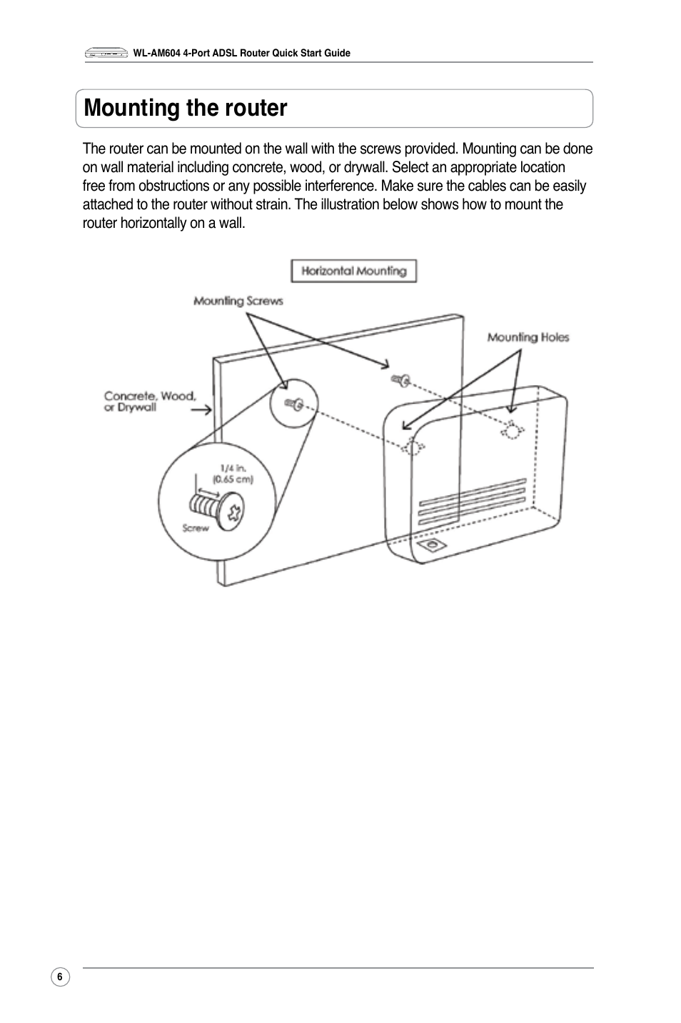 Mounting the router | Asus WL-AM604g User Manual | Page 8 / 10