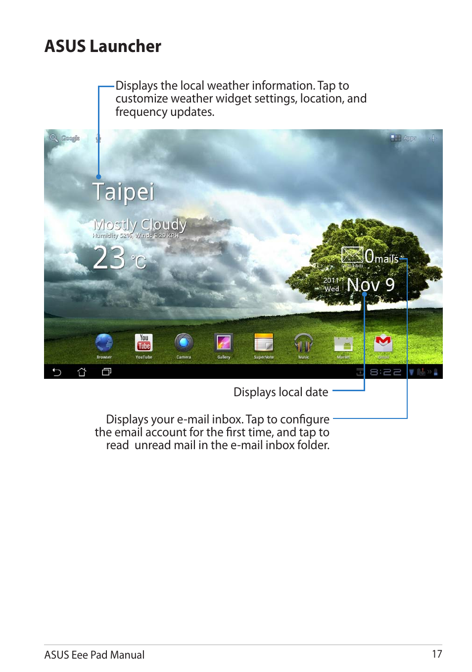 Asus launcher | Asus Eee Pad Transformer Prime TF201 User Manual | Page 17 / 70