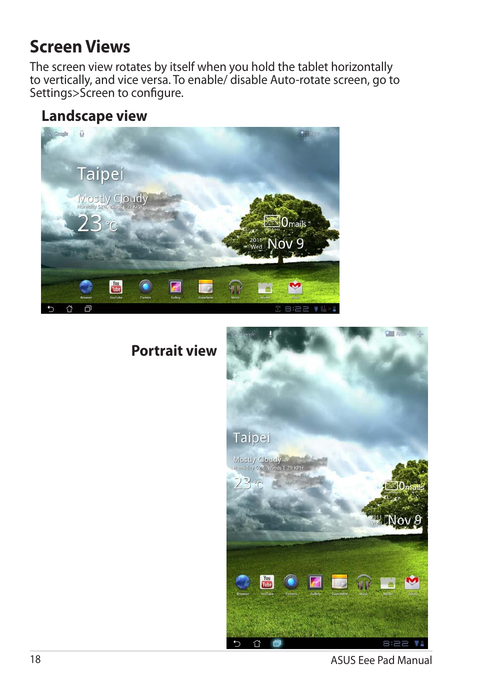 Screen views | Asus Eee Pad Transformer Prime TF201 User Manual | Page 18 / 70