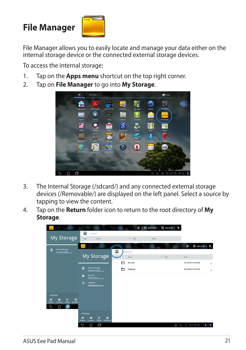 File manager | Asus Eee Pad Transformer Prime TF201 User Manual | Page 21 / 70