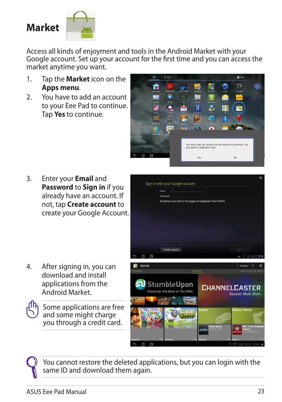 Market | Asus Eee Pad Transformer Prime TF201 User Manual | Page 23 / 70