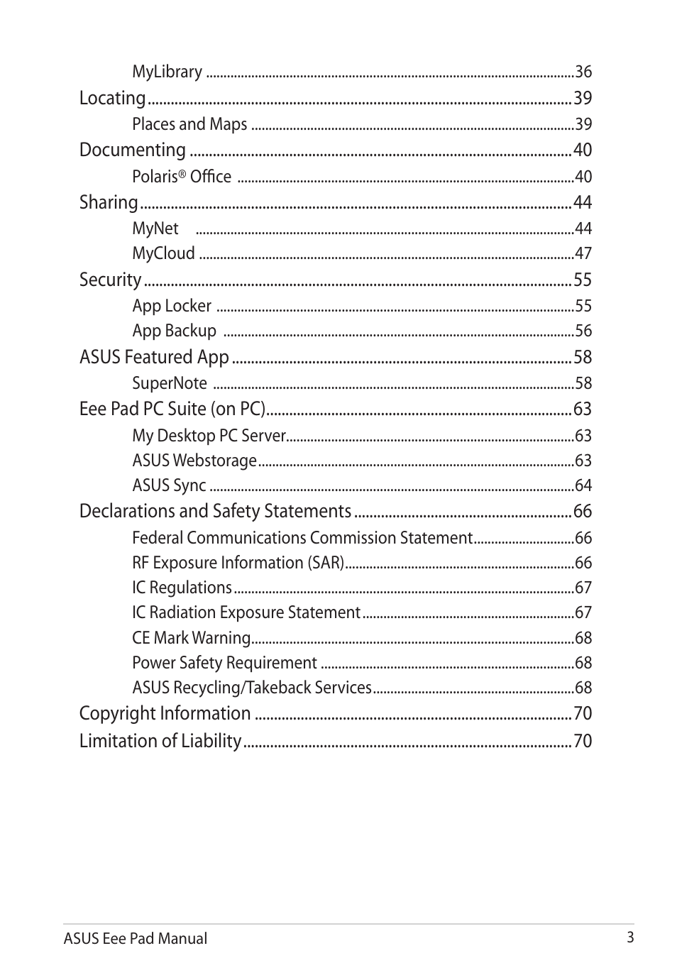 Asus Eee Pad Transformer Prime TF201 User Manual | Page 3 / 70