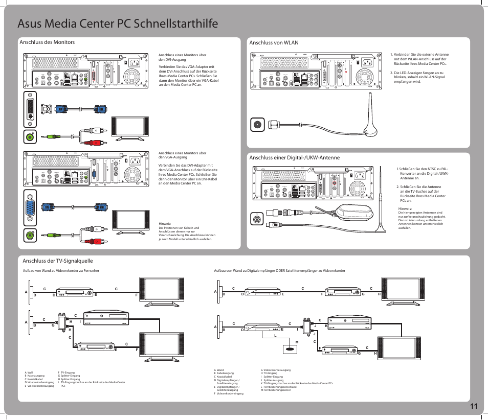 Asus media center pc schnellstarthilfe | Asus Asteio D22 User Manual | Page 11 / 24