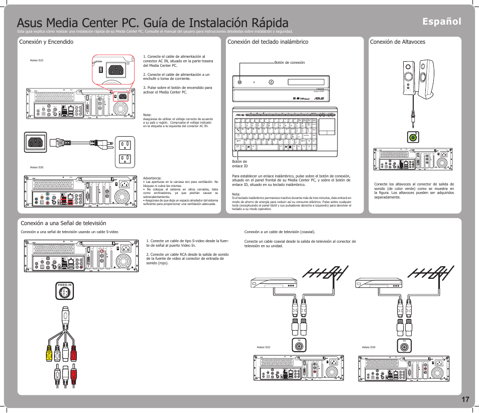 Asus media center pc. guía de instalación rápida, Español, High definition multimedia interface | Asus Asteio D22 User Manual | Page 17 / 24