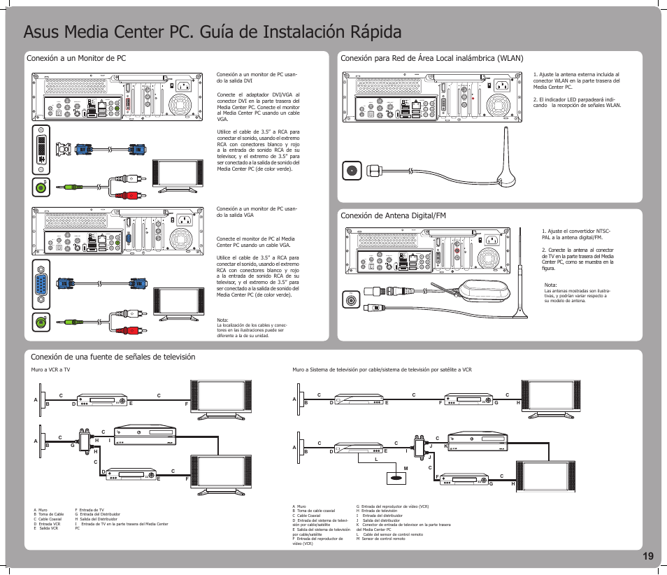 Asus media center pc. guía de instalación rápida | Asus Asteio D22 User Manual | Page 19 / 24