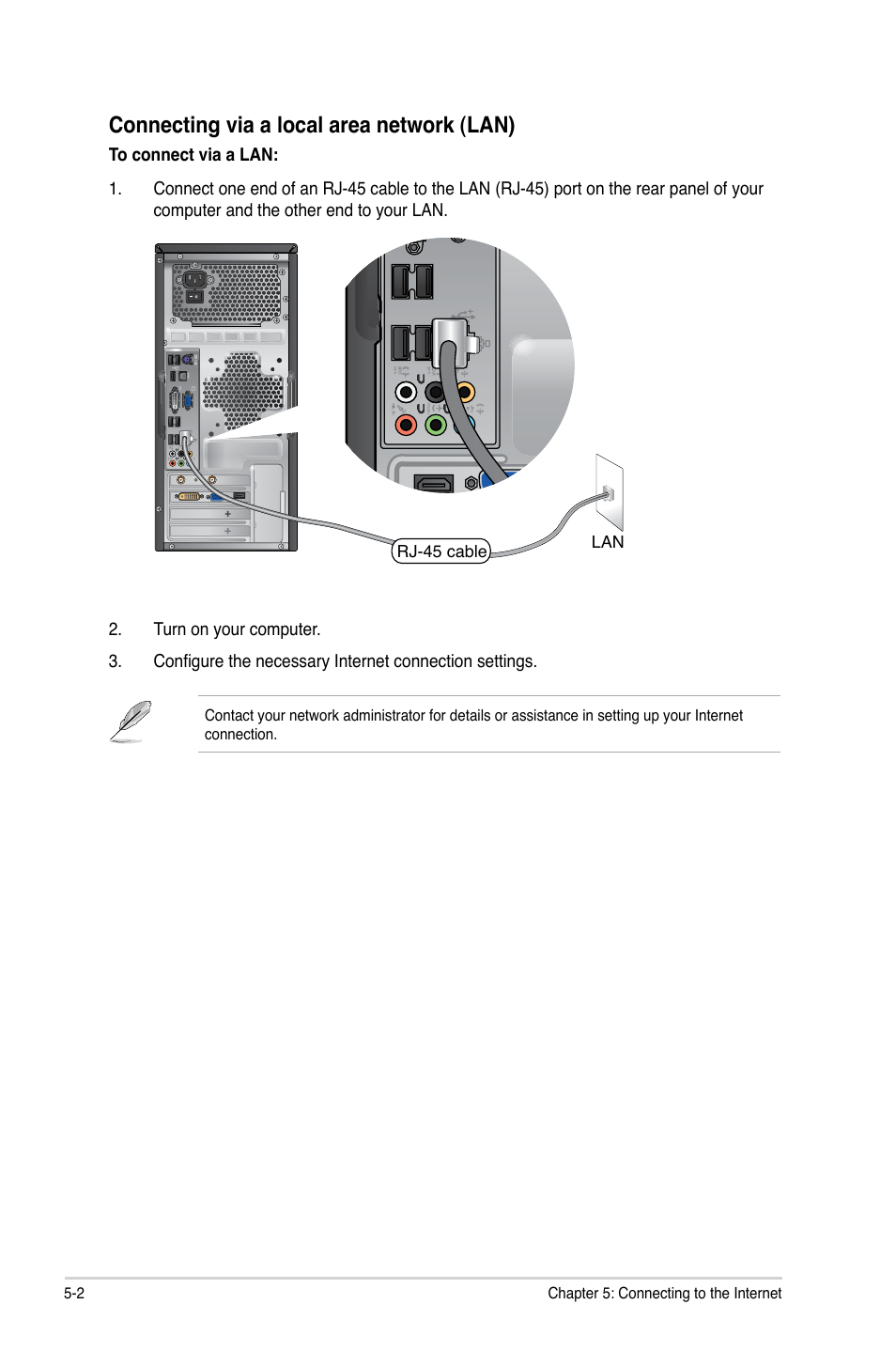 Connecting via a local area network (lan) | Asus CG1330 User Manual | Page 47 / 71