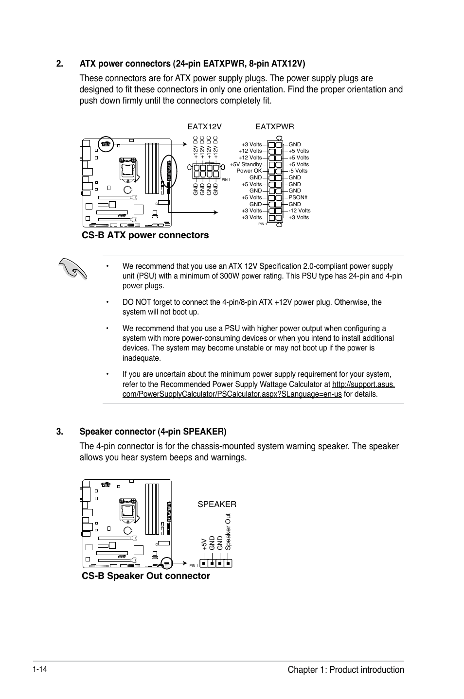 Chapter 1: product introduction, Cs-b speaker out connector | Asus CS-B User Manual | Page 22 / 77