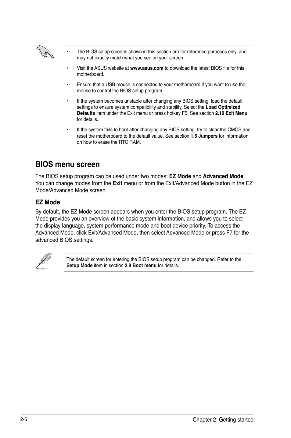 Bios menu screen, Ez mode | Asus CS-B User Manual | Page 36 / 77