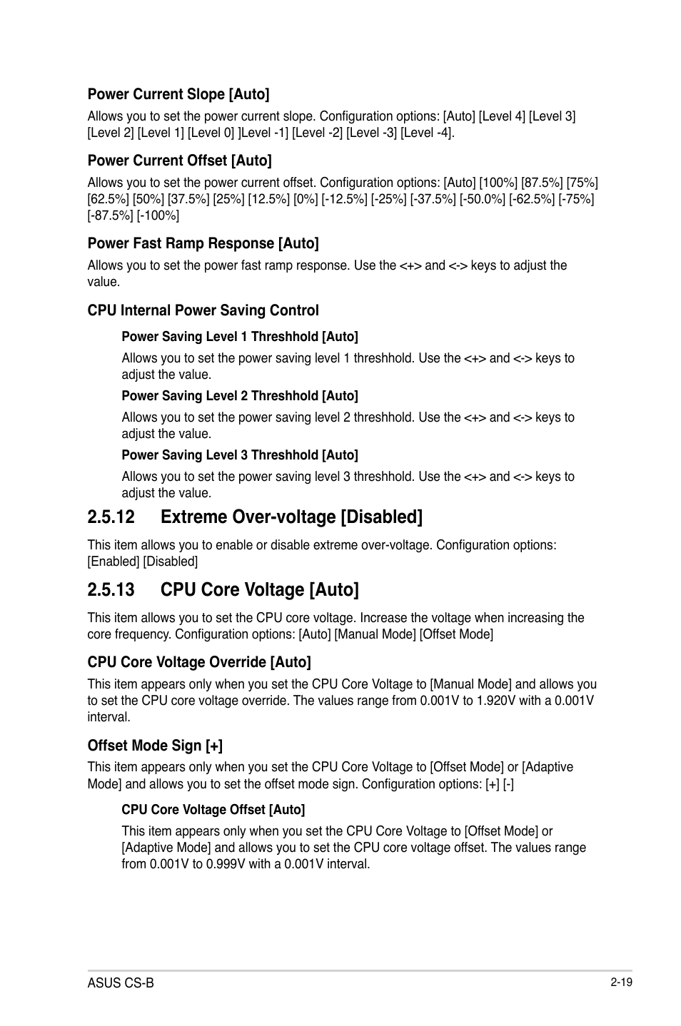 12 extreme over-voltage [disabled, 13 cpu core voltage [auto | Asus CS-B User Manual | Page 49 / 77