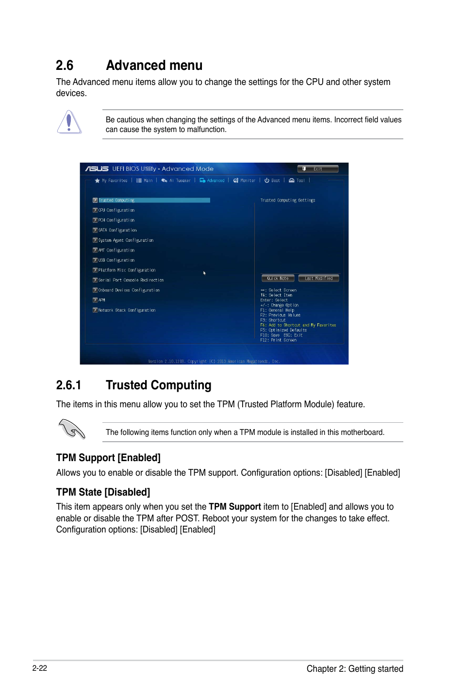 6 advanced menu, 1 trusted computing | Asus CS-B User Manual | Page 52 / 77