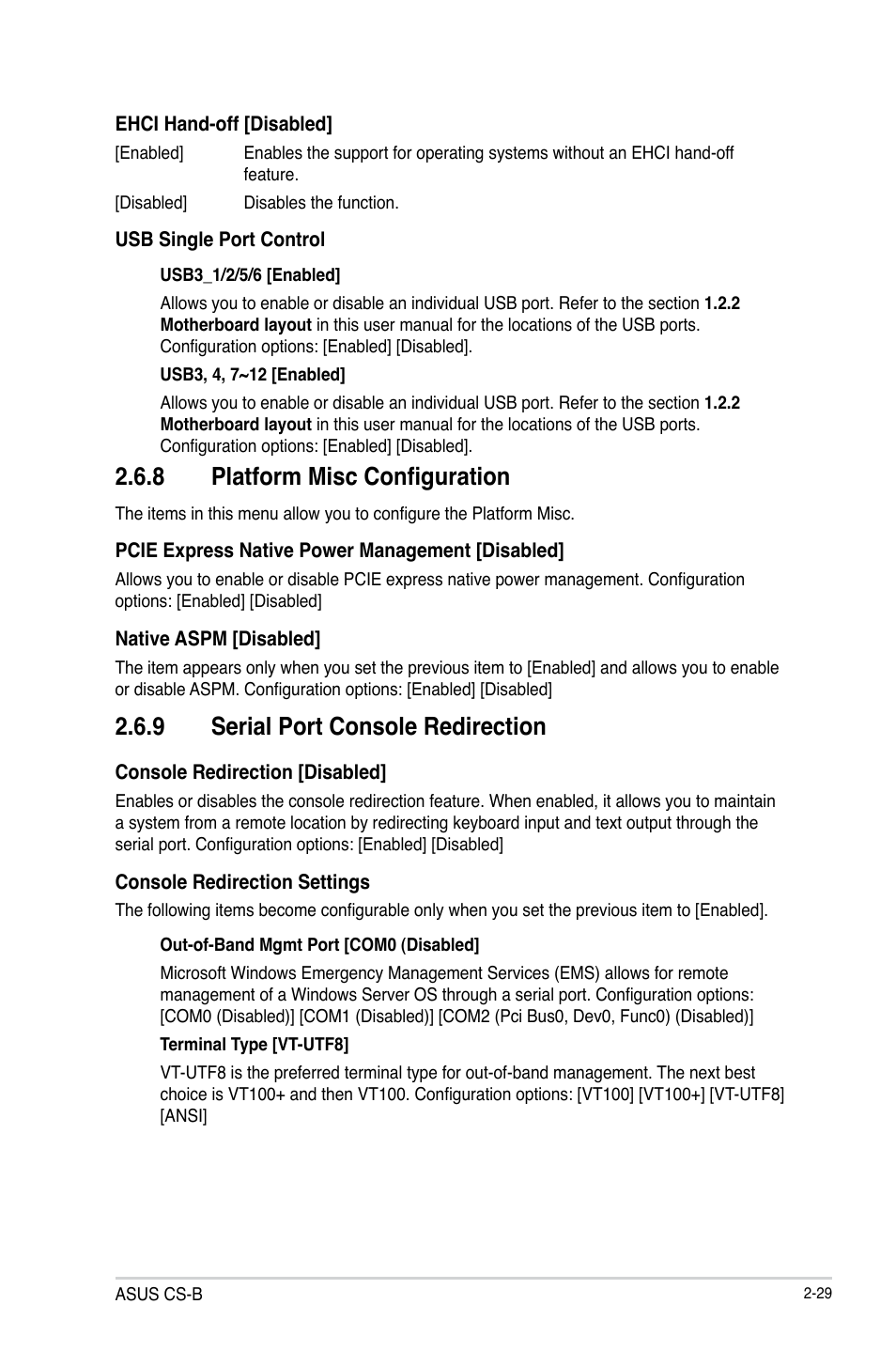 8 platform misc configuration, 9 serial port console redirection | Asus CS-B User Manual | Page 59 / 77