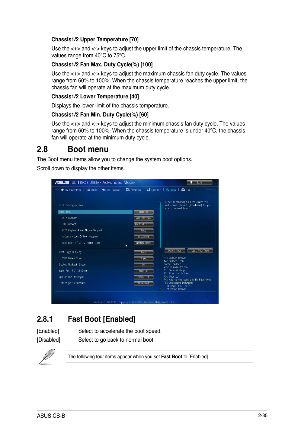 8 boot menu, 1 fast boot [enabled | Asus CS-B User Manual | Page 65 / 77