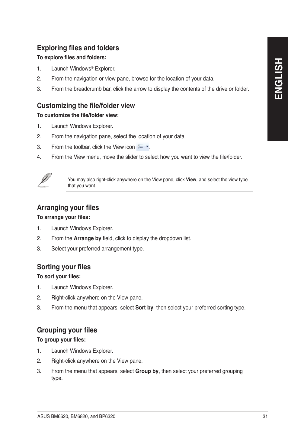 En gl is h en gl is h | Asus BM6620 User Manual | Page 31 / 70