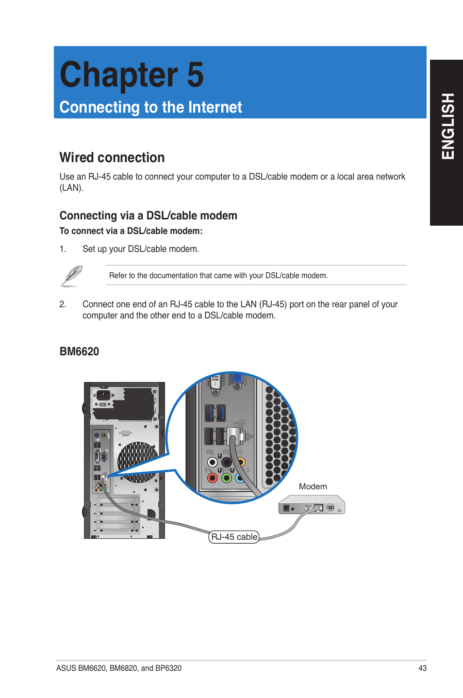 Chapter 5, En gl is h en gl is h, Connecting to the internet | Asus BM6620 User Manual | Page 43 / 70