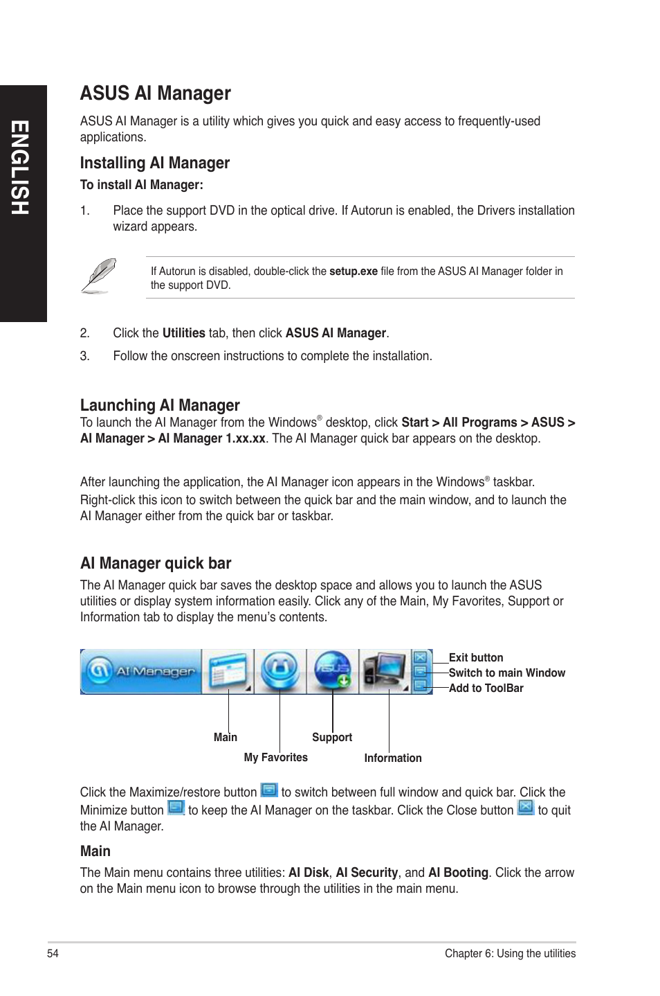 En gl is h en gl is h en gl is h en gl is h, Asus ai manager | Asus BM6620 User Manual | Page 54 / 70