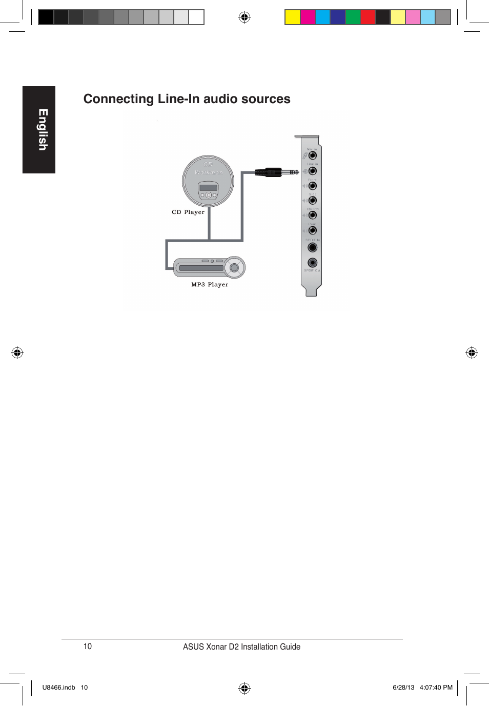 Connecting line-in audio sources, English | Asus Xonar D2/PM User Manual | Page 11 / 82