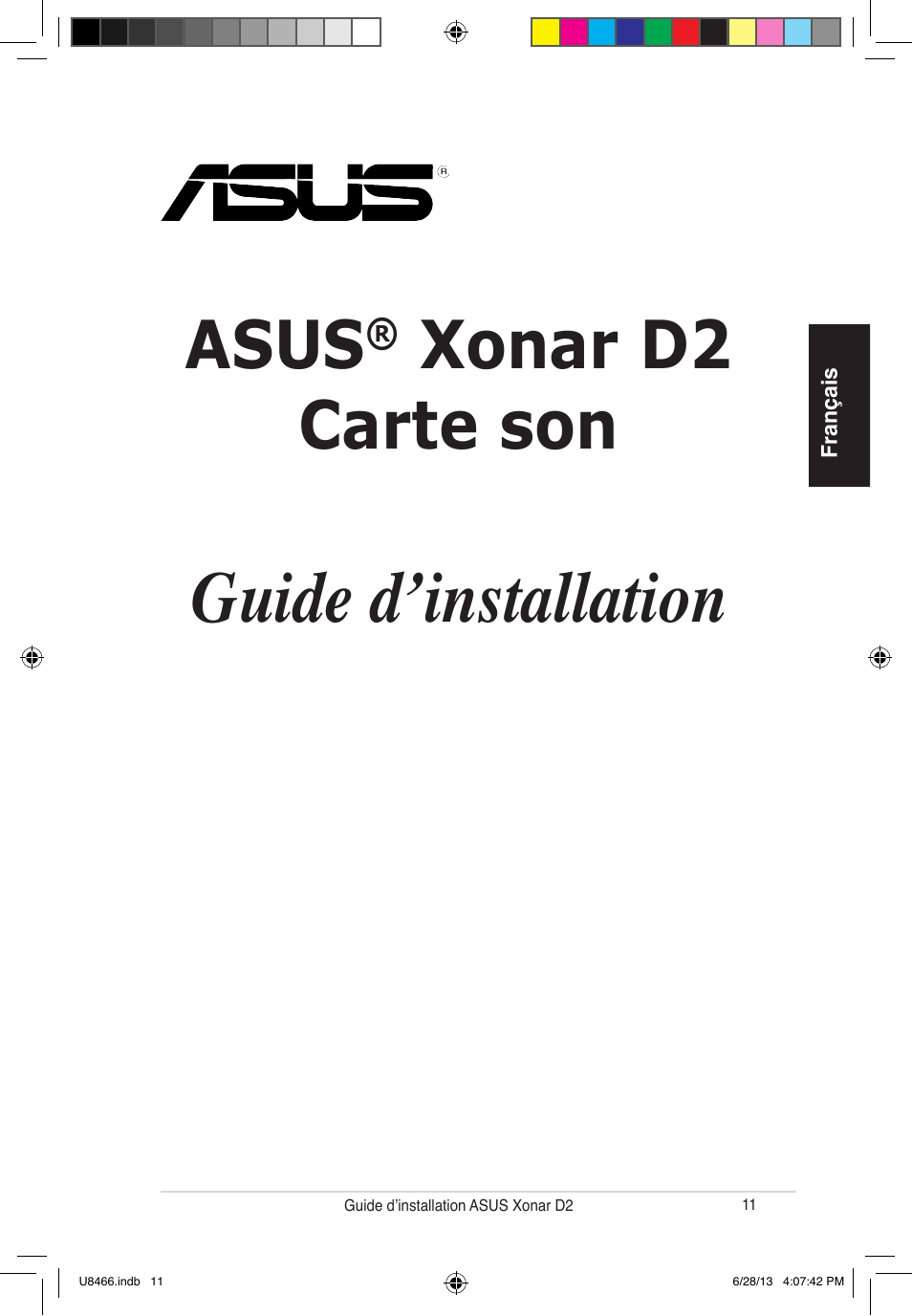 Guide d’installation, Asus, Xonar d2 carte son | Asus Xonar D2/PM User Manual | Page 12 / 82