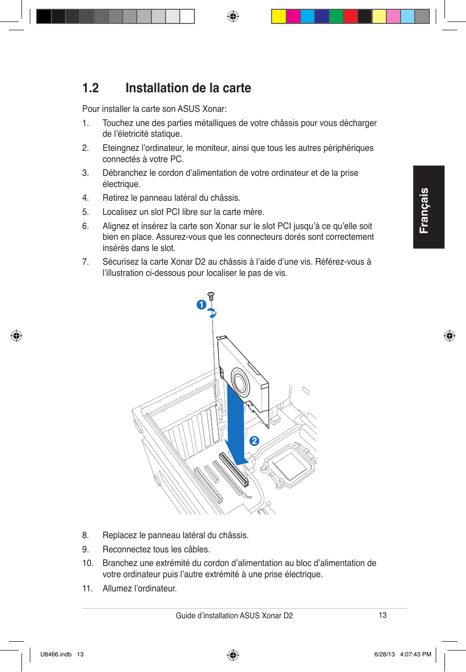 2 installation de la carte, Français | Asus Xonar D2/PM User Manual | Page 14 / 82