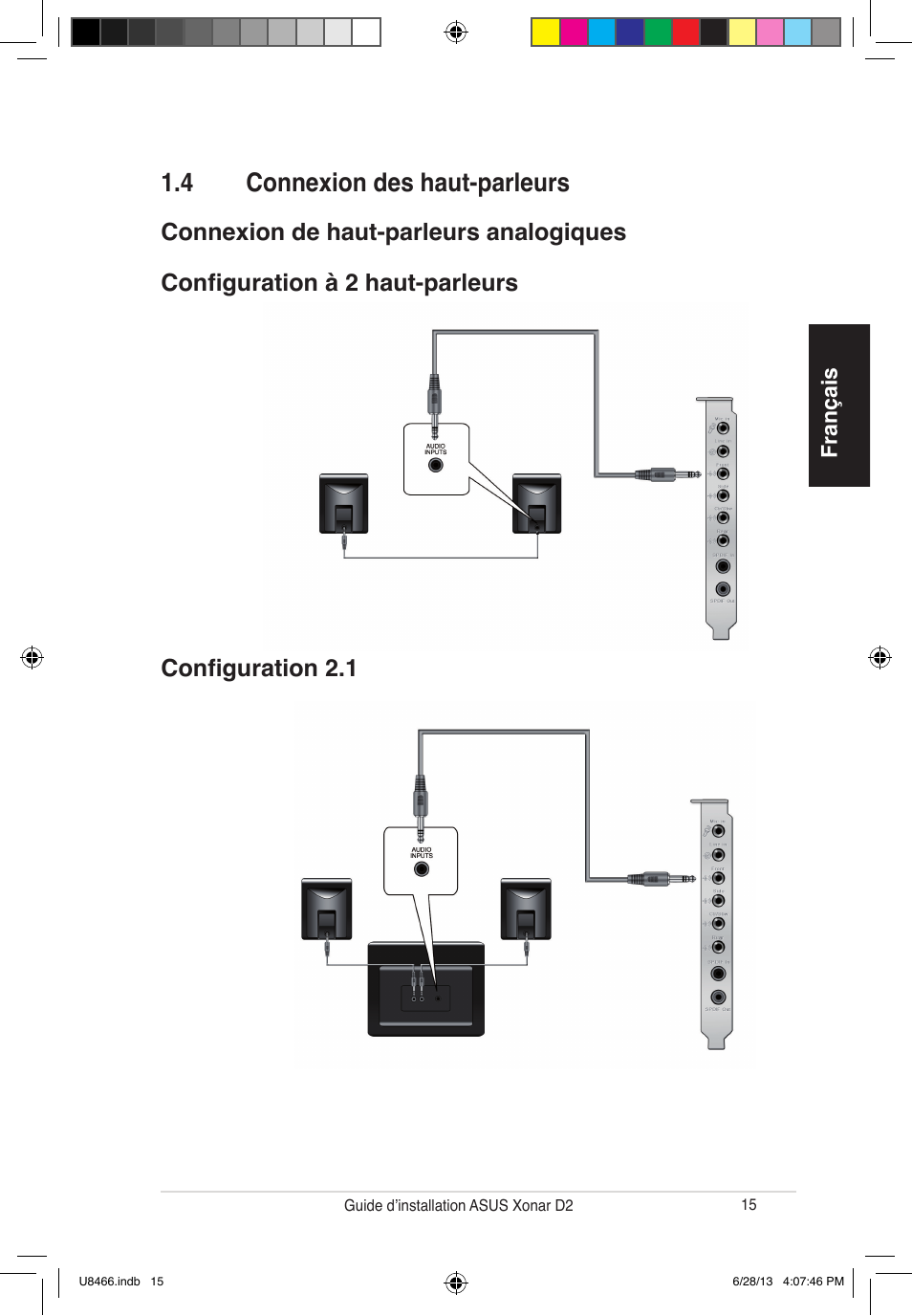 4 connexion des haut-parleurs | Asus Xonar D2/PM User Manual | Page 16 / 82