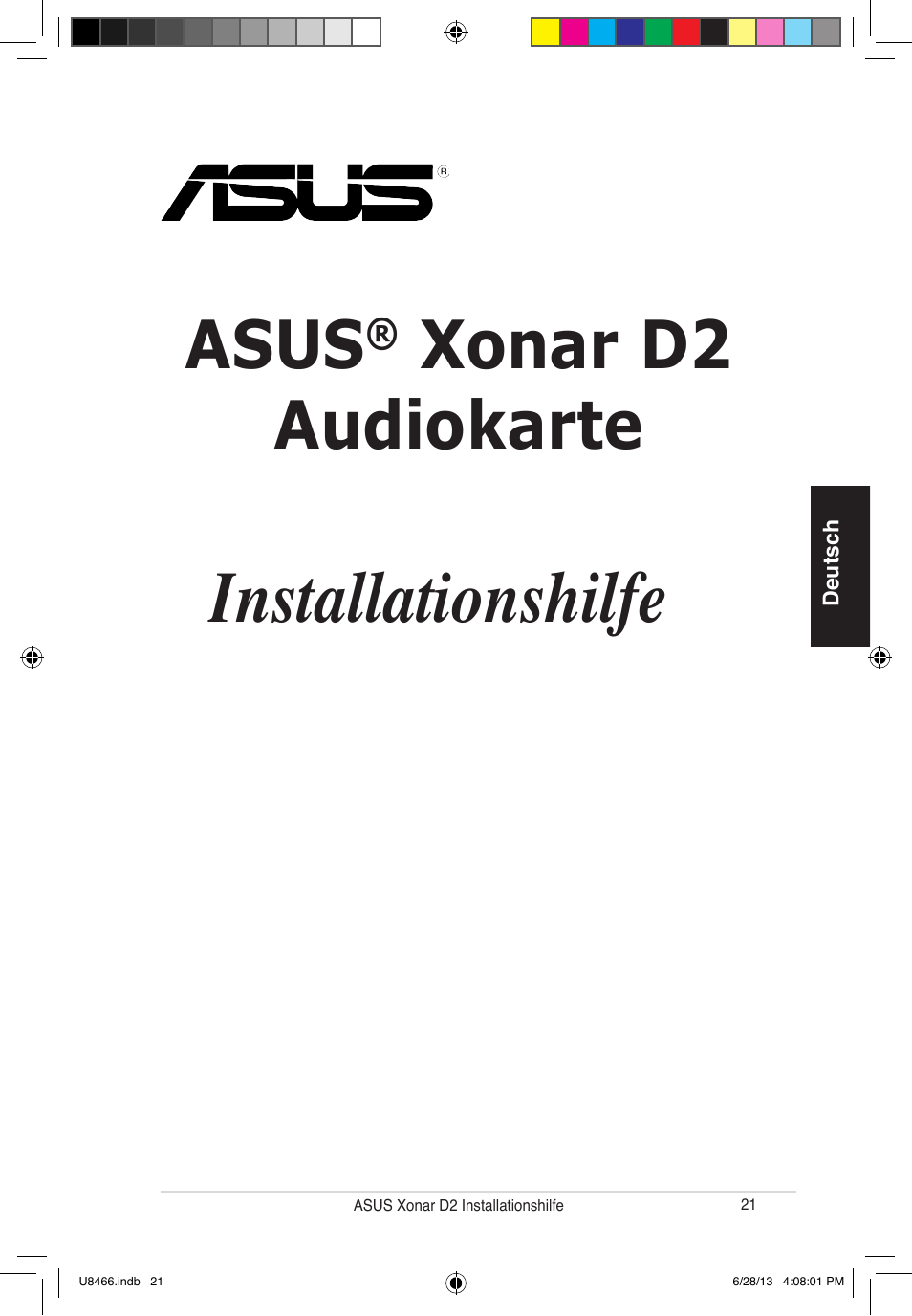 Installationshilfe, Asus, Xonar d2 audiokarte | Asus Xonar D2/PM User Manual | Page 22 / 82