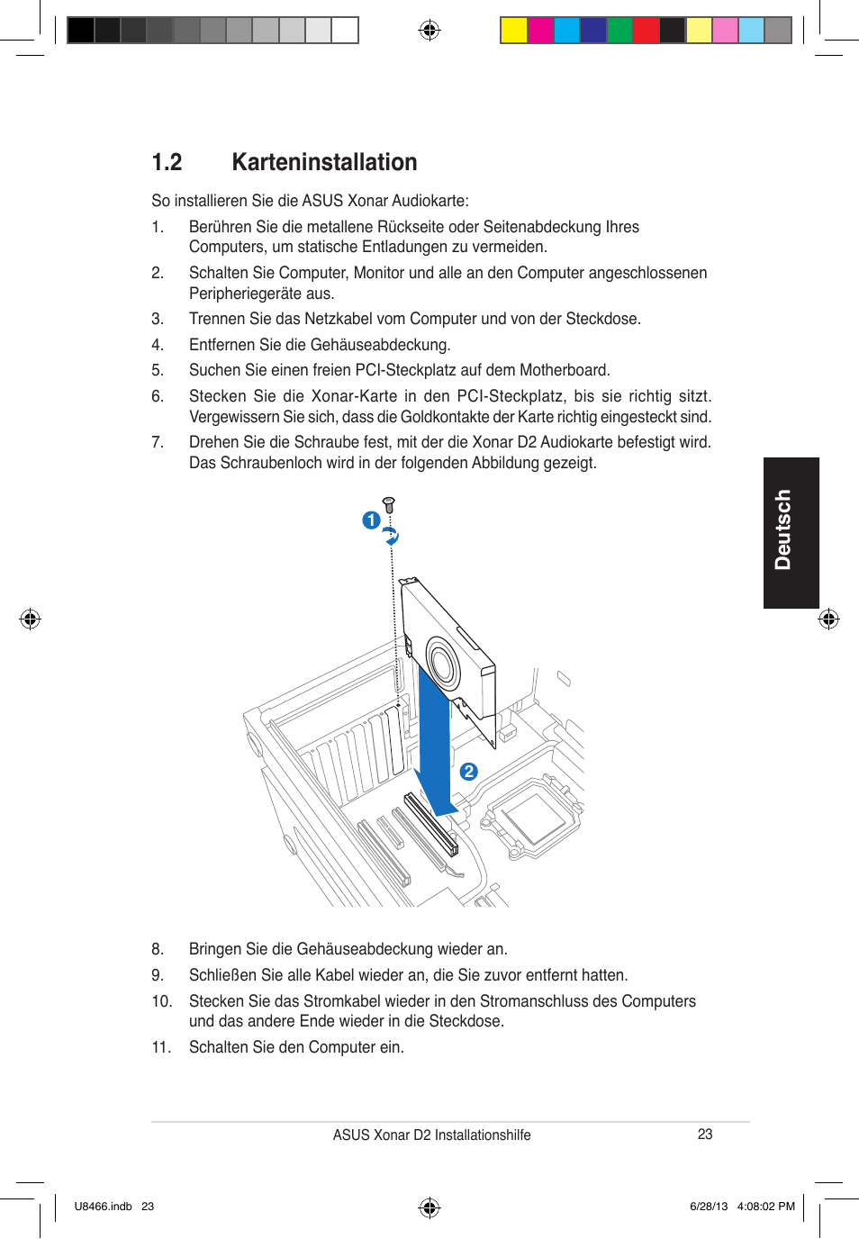 2 karteninstallation, Deutsch | Asus Xonar D2/PM User Manual | Page 24 / 82