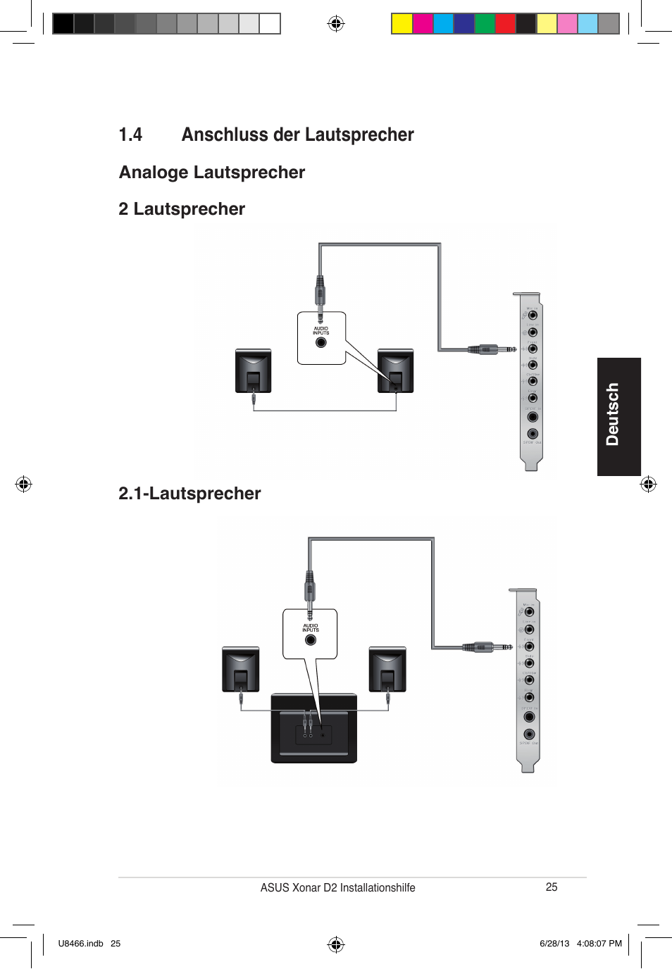 4 anschluss der lautsprecher | Asus Xonar D2/PM User Manual | Page 26 / 82