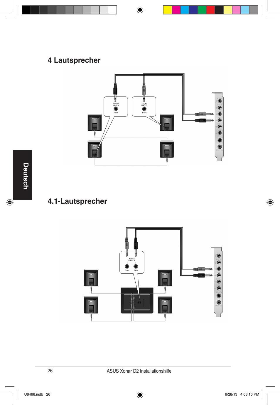 4 lautsprecher 4.1-lautsprecher, Deutsch | Asus Xonar D2/PM User Manual | Page 27 / 82