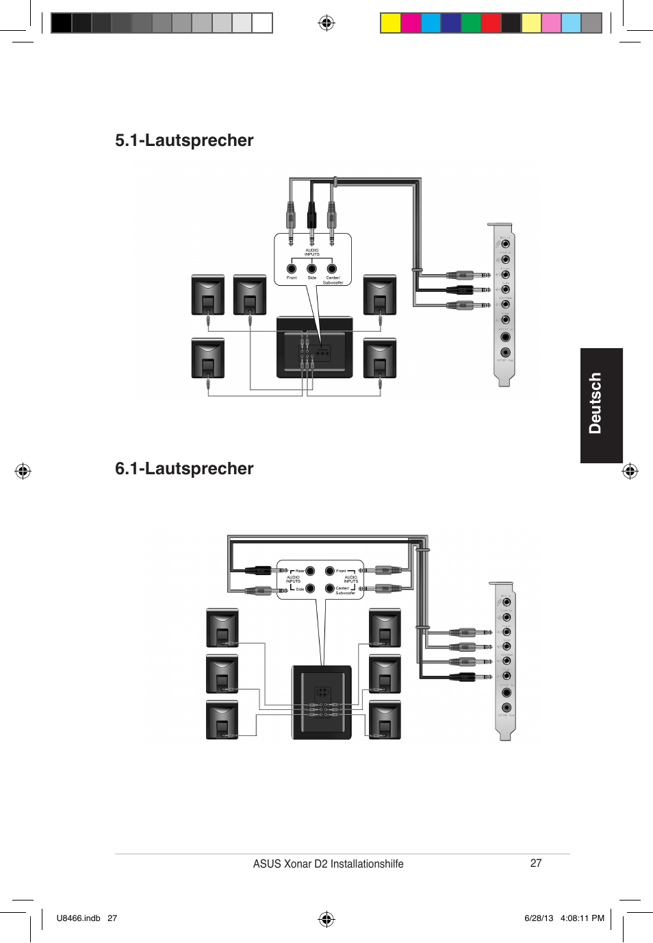 Lautsprecher 6.1-lautsprecher, Deutsch | Asus Xonar D2/PM User Manual | Page 28 / 82